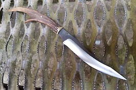 A custom convex ground hunter, in O1 carbon steel and a roebuck antler handle