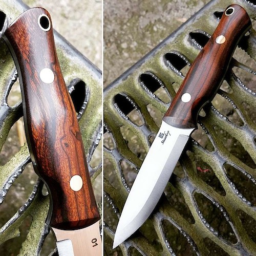 Bushcrafter, scandi ground in O1 and fitted with desert ironwood scales